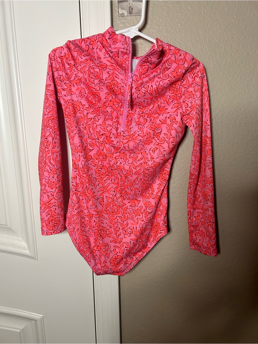 Billabong Neon Pink Floral Long-Sleeve One Piece Swim